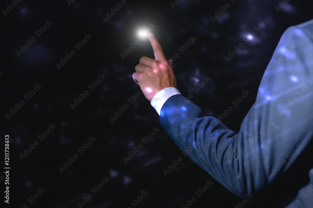 Aufkleber data digital transformation hand touching the universe, a conceptual shift in digital transformation