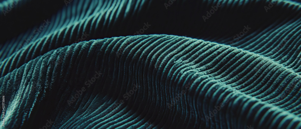 Poster soft ribbed velour texture showcasing vertical lines in deep green hue
