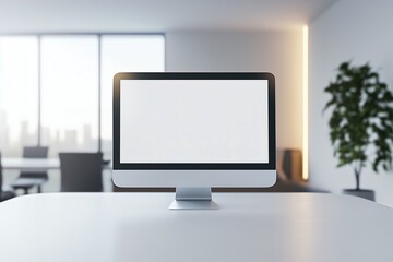 Fototapeta premium Modern workspace setup office digital display professional environment perspective technology focus