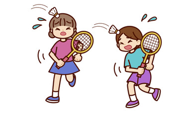バドミントンする子供たち