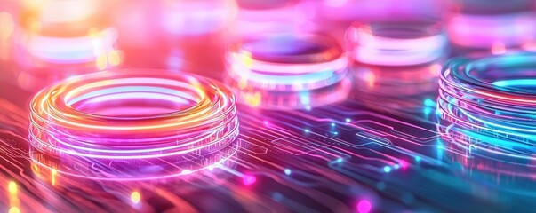 Online courses idea. Abstract neon lights glowing with vibrant colors for modern digital backgrounds.