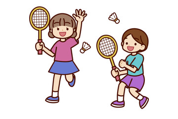 バドミントンする子供たち