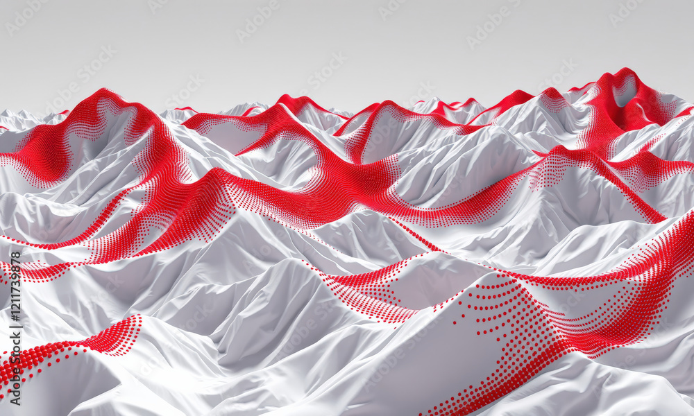 Poster striking abstract landscape featuring white and red wave patterns, creating dynamic visual effect th