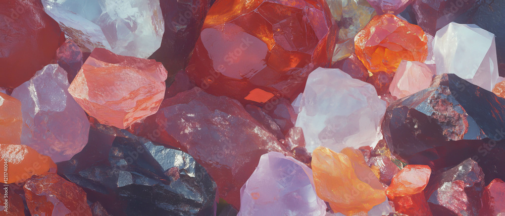 Poster rough gemstones displaying vibrant colors and intricate textures in natural forms