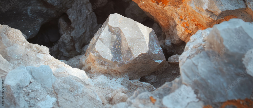 Poster Rough-hewn stone displaying earthy colors and intriguing textures in natural setting