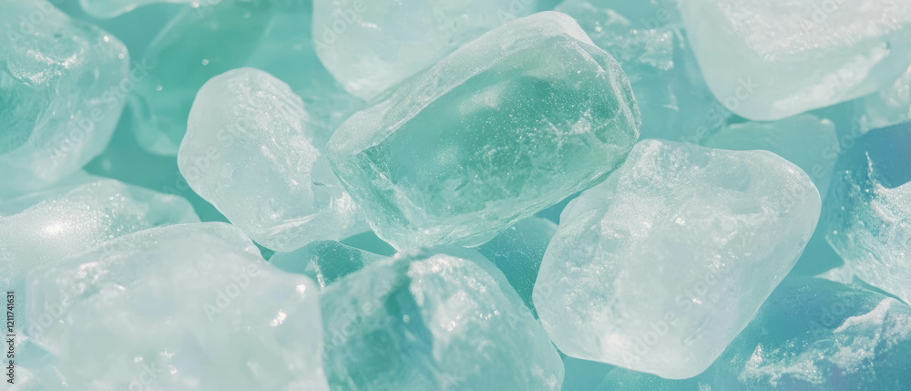 Poster Textured sea glass with frosted surfaces and smooth edges displayed on a vibrant background