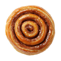 Cinnamon roll or cinnabon, top view, on isolated transparent  background