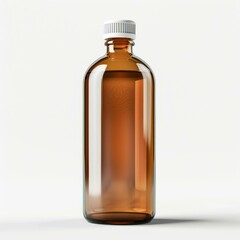 Fototapeta premium Empty brown medical glass bottle with white ribbed screw cap standing on white background is waiting to be filled