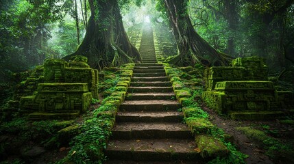 Explore a Dense Jungle Path Leading to a Hidden Ancient Aztec Ruin Surrounded by Lush Greenery and Mysterious Vines in the Heart of the Wilderness