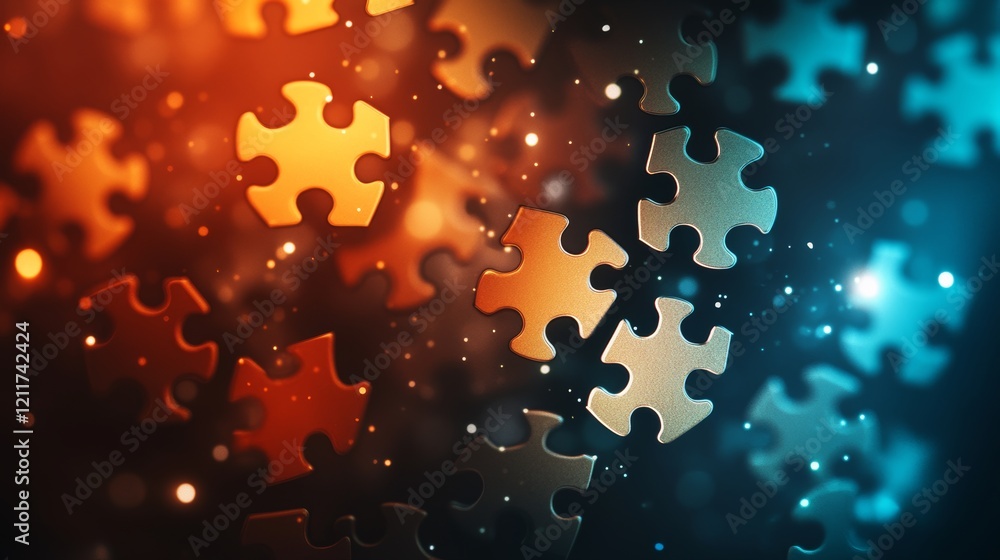 Poster digital technology background with digital puzzle pieces. puzzle pieces and digital circuit board. f