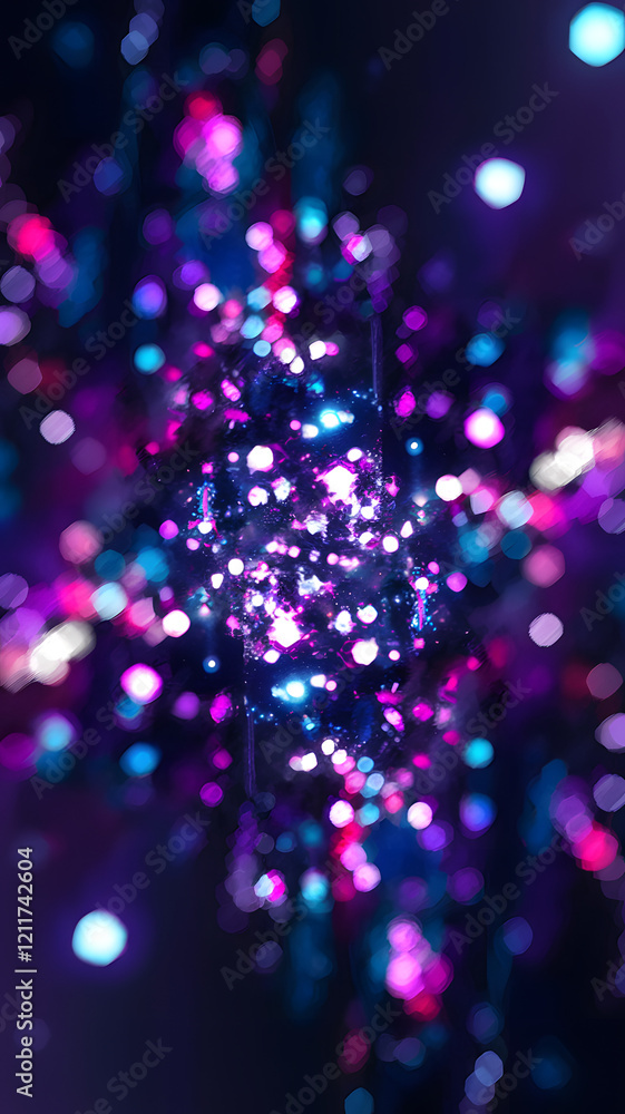 Poster colorful bokeh lights create an abstract pattern in a vibrant digital artwork