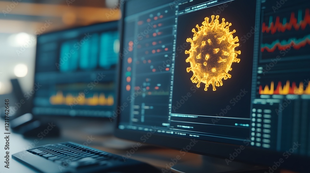 Poster ai powered biosecurity center monitoring global health threats with holographic visualizations