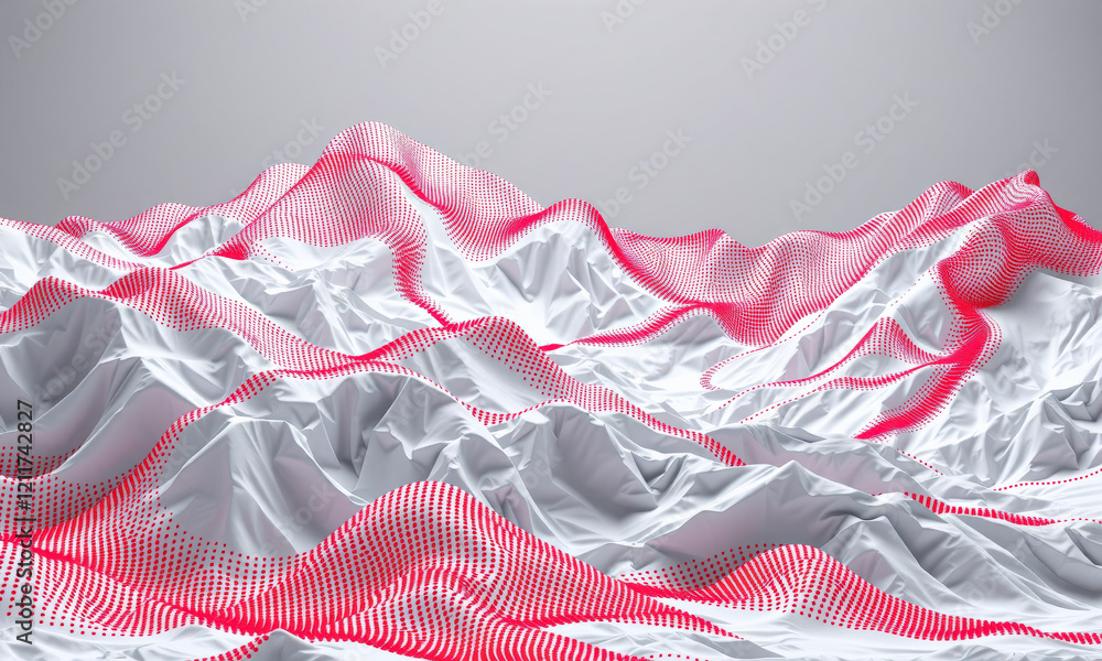 Aufkleber abstract landscape with white and red dotted waves creating 3d effect, evoking sense of depth and mo