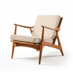 MidCentury Modern Armchair Beige Upholstery Wooden Frame