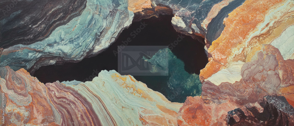 Poster exploring the vibrant layers of sedimentary rock in diverse colors and textures