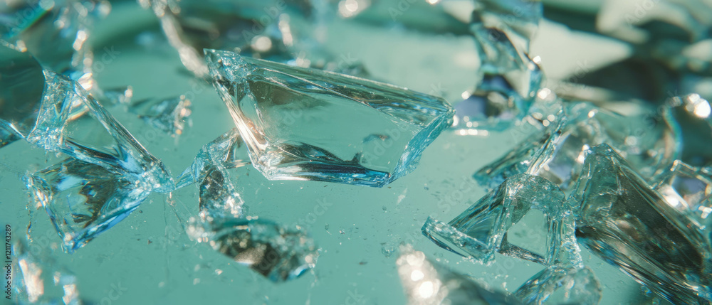 Poster jagged shards of shattered glass with reflective surfaces create a striking texture