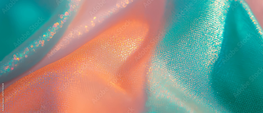 Poster Vibrant glossy nylon fabric displaying smooth texture and striking color combinations