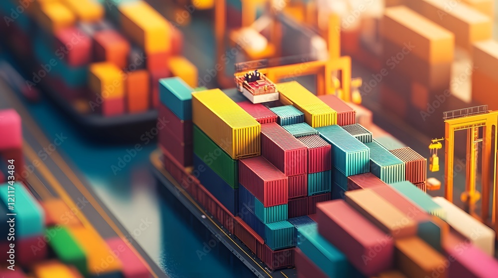 Poster automated supply chain management at a bustling port with ai driven logistics solutions