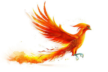 Majestic mythical phoenix bird perched gracefully, radiating power and beauty isolated on transparent background