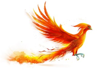Majestic mythical phoenix bird perched gracefully, radiating power and beauty isolated on transparent background
