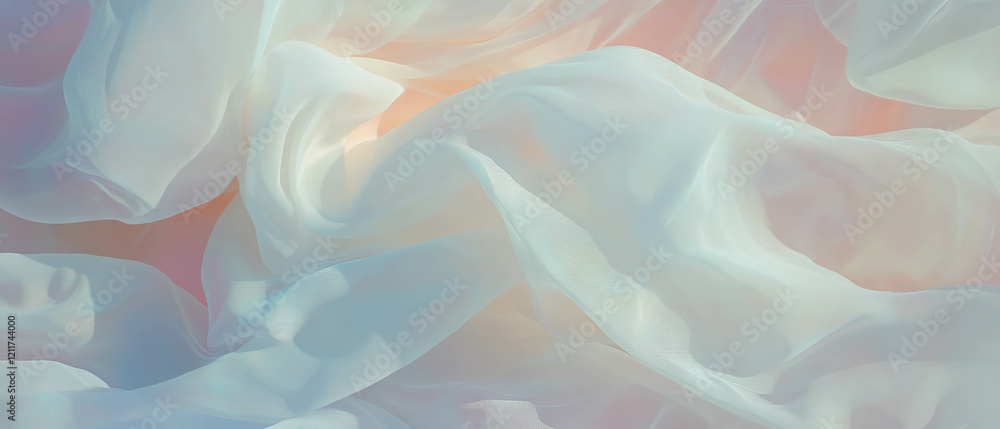 Poster flowing silk chiffon texture in soft hues creating an ethereal atmosphere