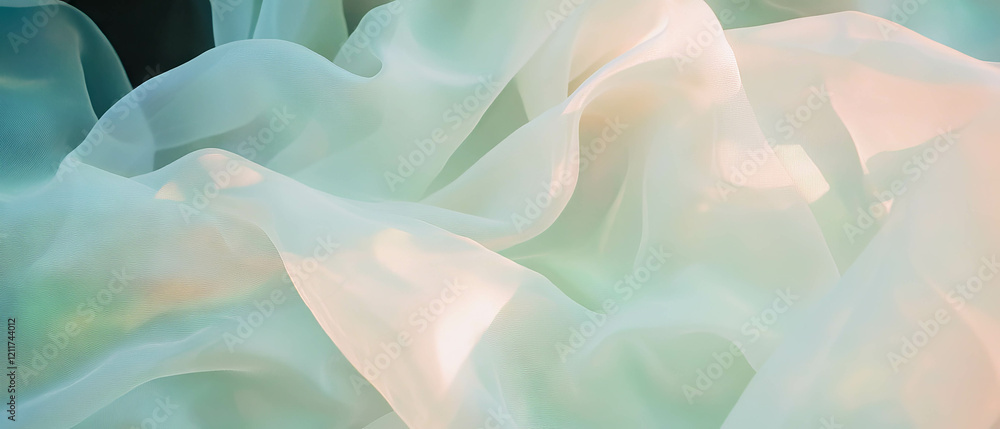 Poster flowing silk chiffon in soft hues showcases lightweight fabric texture and elegant drape