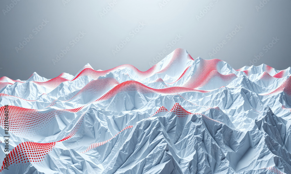 Aufkleber abstract landscape with white mountains and red dotted patterns, creating modern and artistic visual