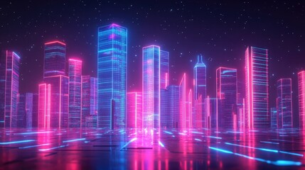 urban architecture, cityscape with space and neon light effect