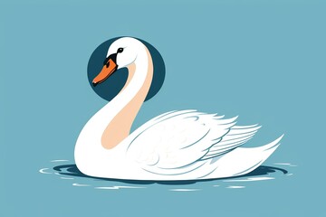 Fototapeta premium there is a white swan floating on the water with a blue background