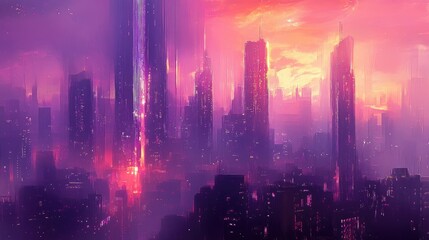 urban architecture, cityscape with space and neon light effect