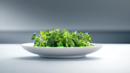 Plant based food concept. Fresh, vibrant greens on a plate ready for healthy meals and culinary creativity.