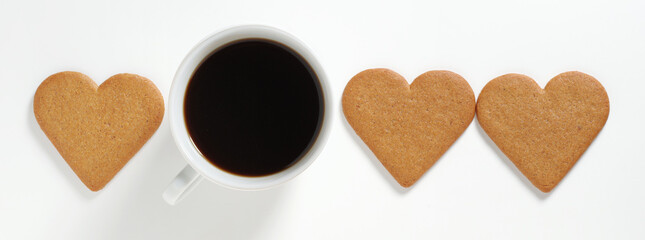 Coffee and heart shaped cookies