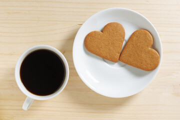 Coffee and heart shaped cookies