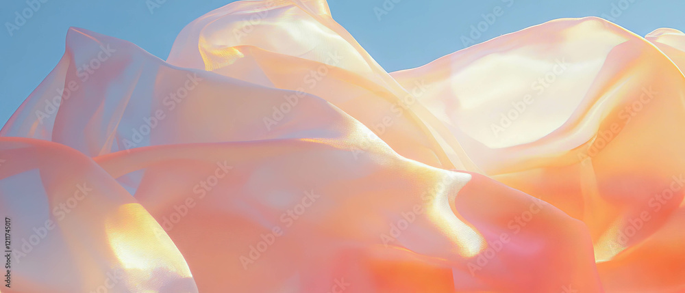 Poster flowing silk scarves create a gentle interplay of light and texture against a clear sky