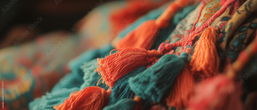 Aufkleber vibrant silk tassels with flowing threads and decorative textures enhance luxurious fabric design