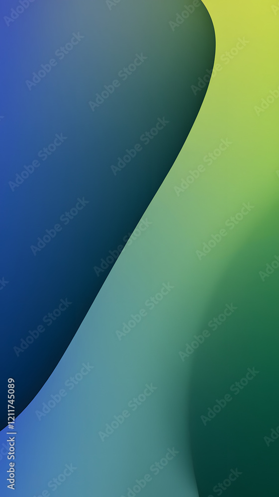Poster abstract design featuring smooth gradients in blue and green hues with soft curves and waves creatin