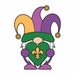 Mardi Gras Gnome Holding Fleur-de-Lis Heart Illustration