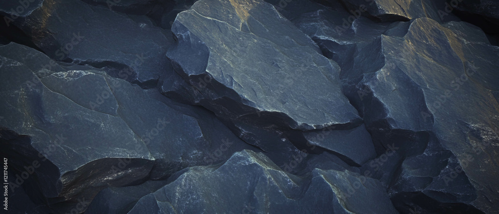 Poster Textured slate surface featuring layered dark gray and black patterns under subtle lighting