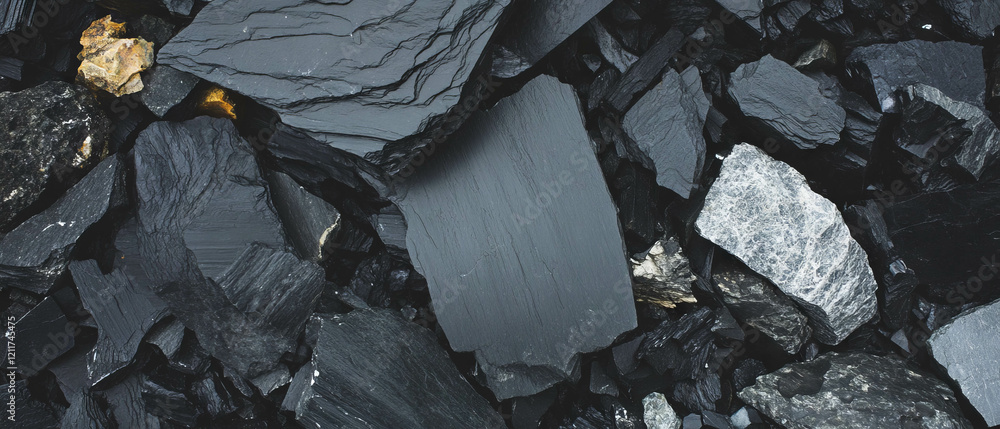 Poster layered textures of dark slate stone with subtle sheen and varying surface details
