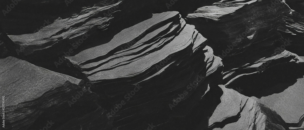 Poster Exploring the unique layered texture and dark color of slate rock formations