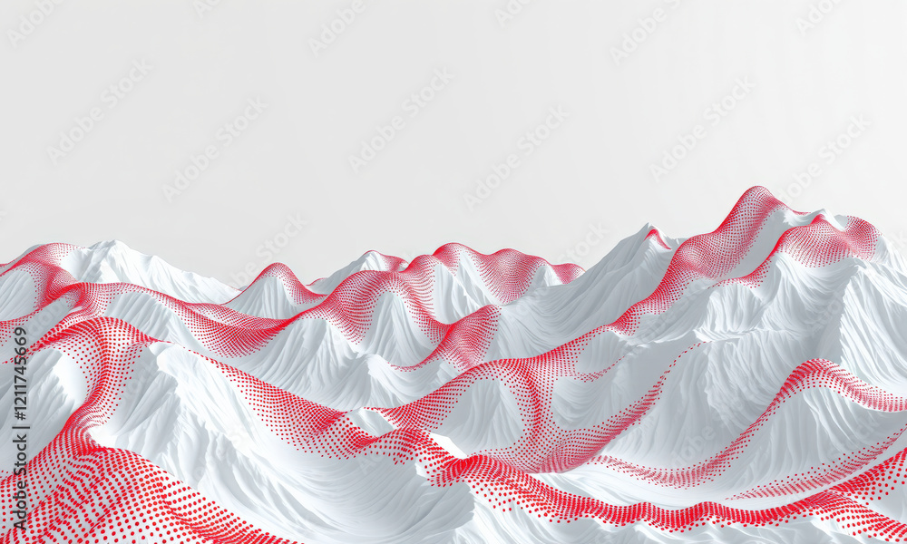 Aufkleber abstract landscape with white mountains and red dotted patterns, creating modern and artistic visual