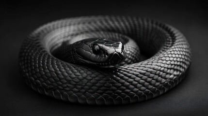 Black snake coiled, dark studio, wildlife, danger
