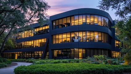 Fototapeta premium Modern Corporate Office Building at Dusk