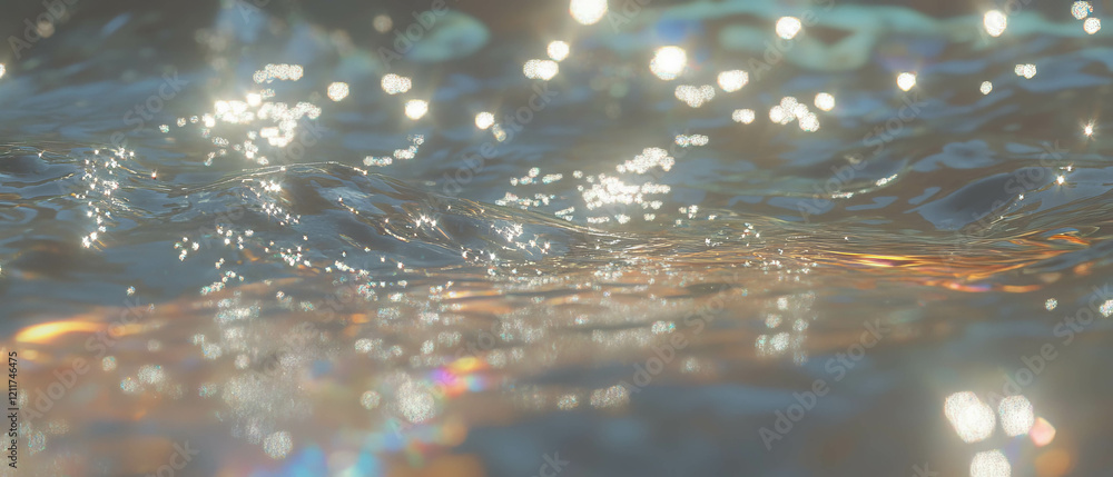 Poster sparkling dewdrops create magical reflections on smooth water surfaces at dawn