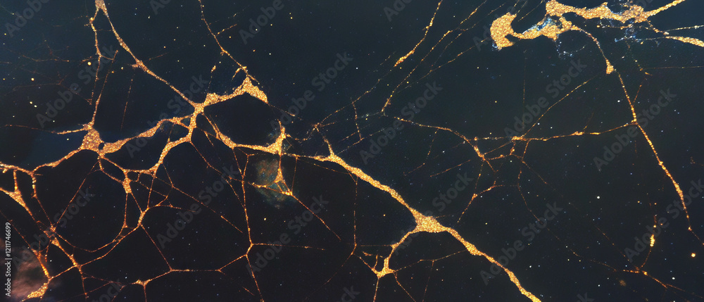 Poster Intricate spiderweb texture with gold glitters creating bold contrasts and patterns
