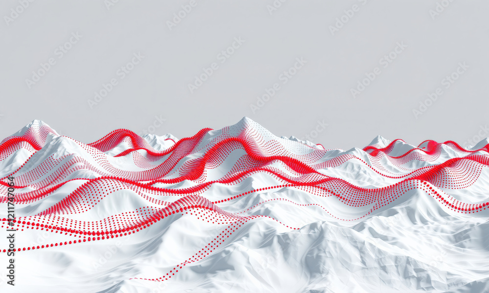 Aufkleber abstract landscape with red wave patterns over white mountains, creating striking visual contrast an