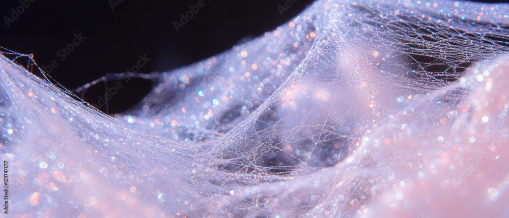 Poster delicate spiderwebs with shimmering threads create a stunning contrast in the light