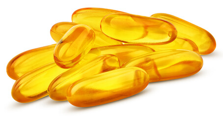 Fish oil capsules isolated on a white background. Capsules with clipping path