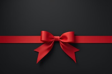 a close up of a red ribbon with a bow on a black background