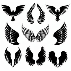 Obraz premium Wings flat icon, angel wings emblem, bird feathers minimal silhouette, pigeon sign, spirituality symbol